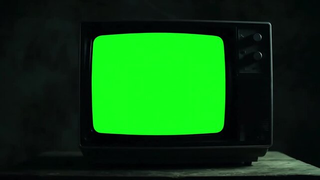 Green Screen Utility with turn on the retro tv noise at beginning and switch to a night horror climate distortion, overlay, glitch, static noise, scan lines black background, 4k animated video loop