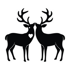 Deer pair with heart between antlers Valentine wildlife concept silhouette