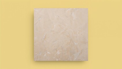 Blank square mockup template featuring natural stone tiles and eucalyptus on a vibrant yellow backdrop. Overhead flat lay with ample space for text.