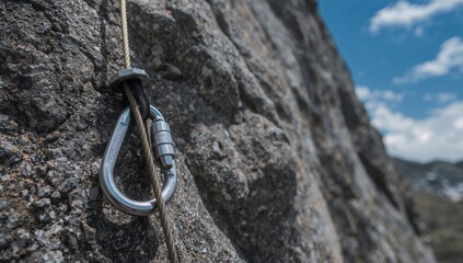 Securing a Rope Using a Carabiner on a Rock Face with a Safety Bolt