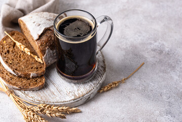 Glass of fresh bread kvass drink