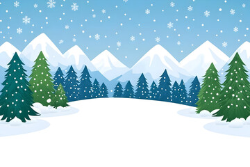 Naklejka premium Beautiful Snowy Mountain Landscape with Evergreen Trees and Falling Snow.