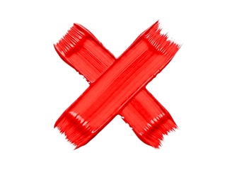 Red painted cross symbol isolated on transparent background