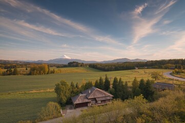 Countryside scenery featuring rolling hills and fields
