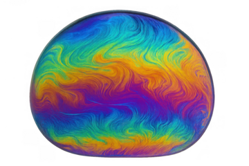 Vibrant soap bubble creating a colorful iridescent abstract pattern with swirling psychedelic textures on transparent background