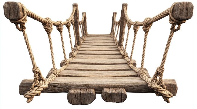 Fototapeta Wooden rope bridge, perspective view (1)