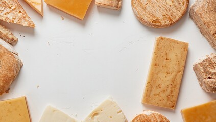 Fototapeta premium Tasty Cheese Chunks Against a White Backdrop