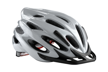 White cycling helmet with black accents and red interior details bicycle sport, Isolated On Transparent Background, Png Cut Out
