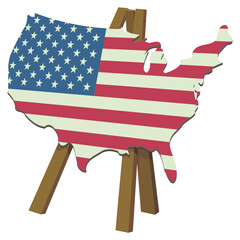 United States Map with Flag on an Art Easel (cut out)