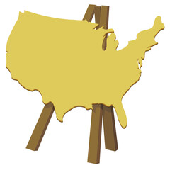 Yellow 3D United States Map Silhouette on Art Easel (cut out)