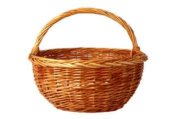 Wicker basket with curved handle isolated on black background woven brown, Isolated On Transparent Background, Png Cut Out