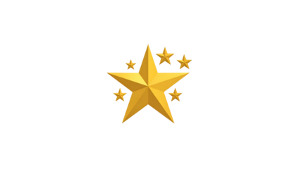 Golden star with four smaller stars on a stark black background creates a sense of achievement