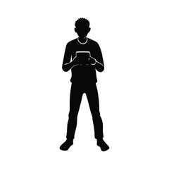 Silhouettes of men including young man and man with gun vector illustration