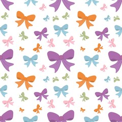 Colorful cute bow seamless pattern on white background