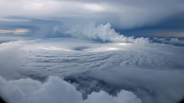 Captivating timelapse of a vast cloudy sky, exhibiting a slow, powerful swirling motion indicative of a large weather system power, motion, panoramic