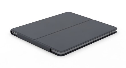 Dark gray tablet case with folded cover on white background