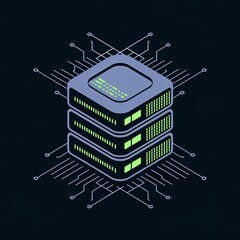 Isometric Server Stack with Circuit Board Connections Illustration.