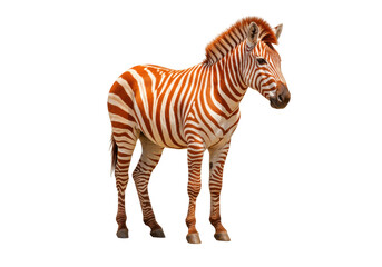 Isolated Zebra With Red And White Stripes Standing In A Natural Looking Pose View