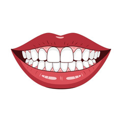 Fototapeta premium A pair of red lips with white teeth isolated on white background vector illustration of mouth