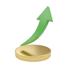 Vibrant three-dimensional green arrow symbolizing upward growth financial success and positive progress transparent background
