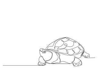 Turtoise in single outline illustration. Continuous line art drawing of big turtle. Editable stroke.