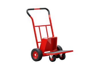 Isolated red dolly cart for transport, moving heavy goods, industrial equipment