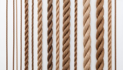 Collection of various thickness ropes on a white background