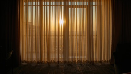Morning light filtering through sheer window drapes in an upscale accommodation.