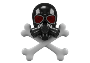 Isolated concept with skull wearing gas mask and bones, warning symbol of poison danger