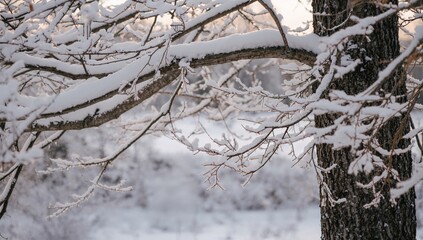 Snow-covered tree in a natural winter setting