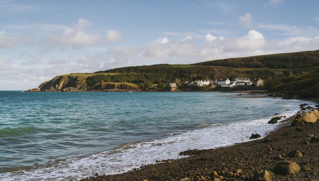 Seaside village with rocky coastline and ocean views