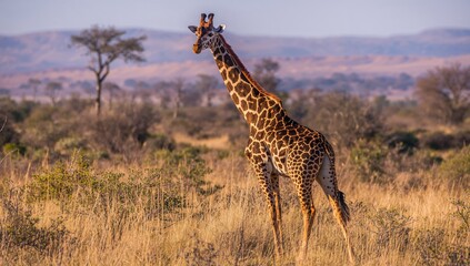 Obraz premium Giraffe roaming in a wildlife reserve