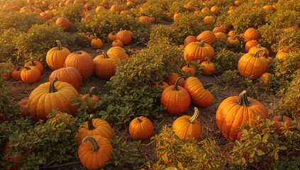 Harvest-ready pumpkins in the field