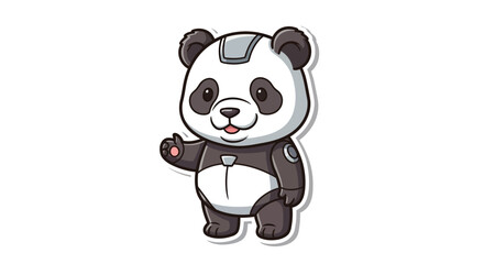 Naklejka premium Adorable cartoon panda robot giving a thumbs up, perfect for tech and children's projects, full of playful charm and friendly appeal