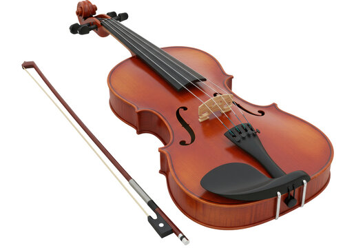 Isolated violin instrument with bow for orchestra, classical music playing for education
