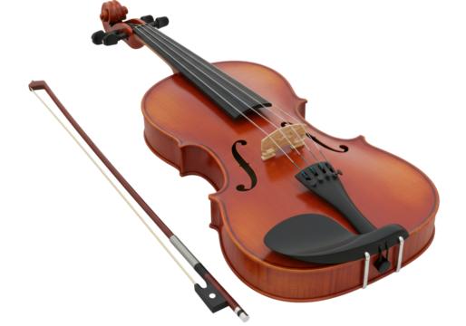 Isolated violin instrument with bow for orchestra, classical music playing for education
