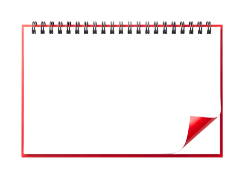 Blank spiral notebook open horizontal isolated on transparent background