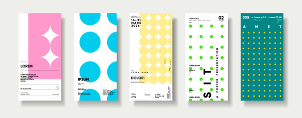 Naklejka na ściany i meble A collection of minimalist posters with geometric backgrounds and clean typography. The versatile vector patterns are perfect for posters,labels, and backgrounds with excellent text legibility.