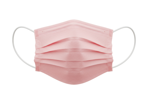 Isolated pink surgical mask for protection against germs and viruses in everyday life