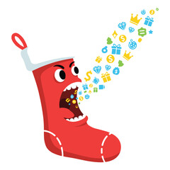 Christmas Stocking Monster Vector Illustration