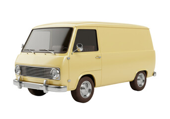 Isolated Yellow Classic Cargo Van 3D Rendering with Detailed Trim and Realistic Texture