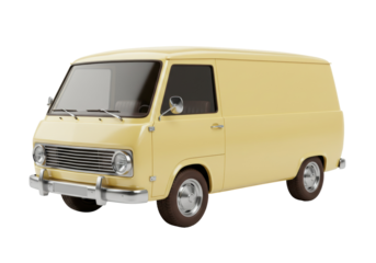Isolated Yellow Classic Cargo Van 3D Rendering with Detailed Trim and Realistic Texture