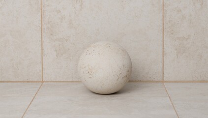 Light-colored rock on a tiled surface, texture and color contrast with red elements