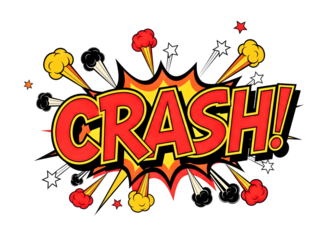 Comic book style crash sound effect isolated on transparent background