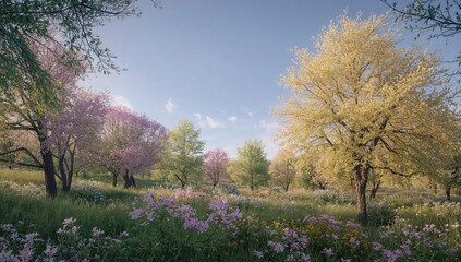 Fototapeta premium Abundant foliage and blossoms in the wilderness