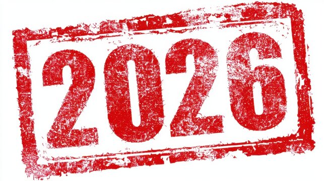 Bold Red Stamp Print of the Year 2026 with Distressed Texture for Creative and Professional Use