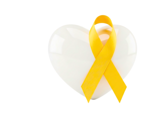 White heart symbol on yellow awareness ribbon isolated on transparent background