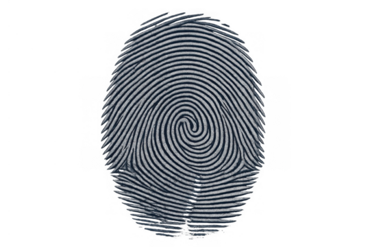 Fingerprint scan on a transparent background for personal identity, authentication, and secure access control