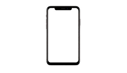 Modern smartphone on black backdrop, screen bright white. Isolated
