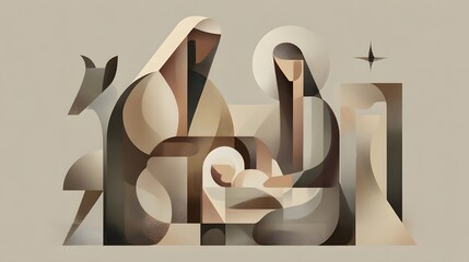 Abstract Nativity Scene Depicting the Holy Family and the Birth of Jesus
